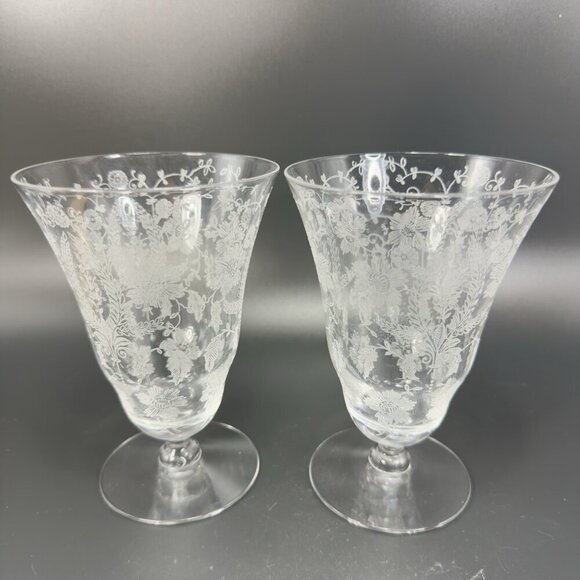 Vintage Viking Glass PRELUDE Etched Clear Footed Glasses Cups Tumblers Set 2 - Picture 1 of 10